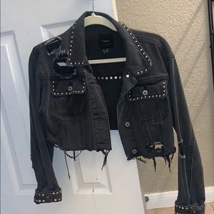 Grunge studded custom black denim jacket